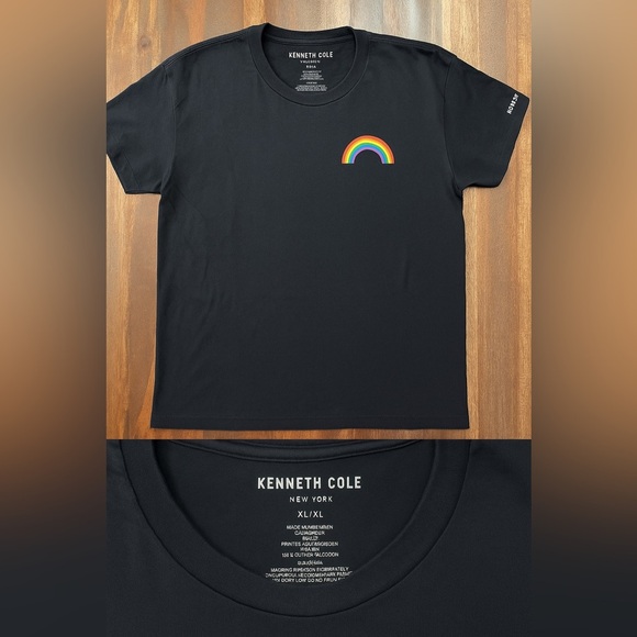 Kenneth Cole Men’s Black Tee with Rainbow Accent-EUC - Picture 1 of 2